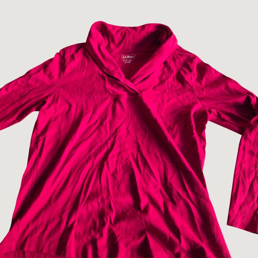 LL Bean Womens Magenta Pink Long Sleeve Shawl Collar Knit Top Size Large Regular